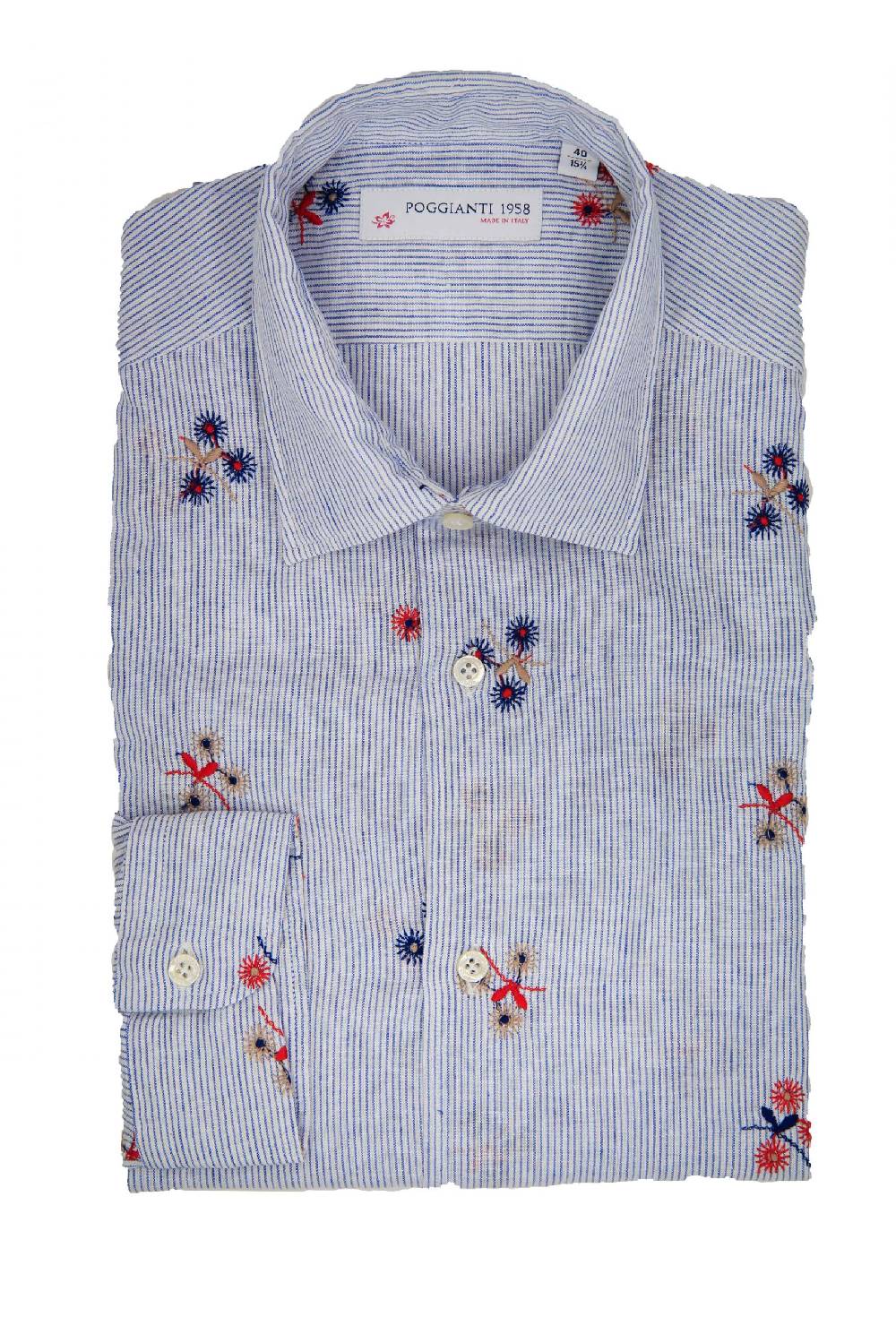 Poggianti Camicia Fantasia Collo Morbido azzurro