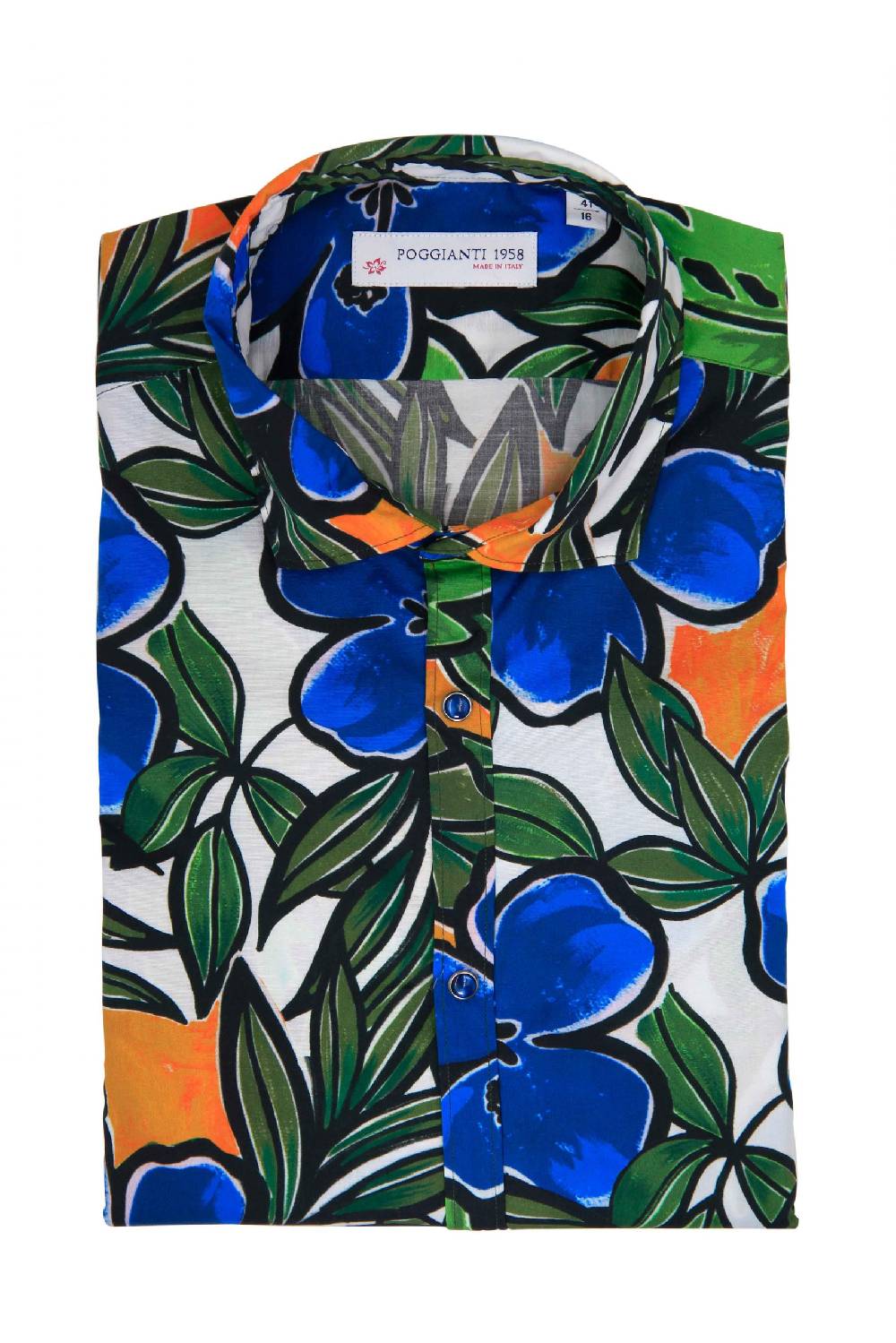 Poggianti Camicia Fantasia Collo Morbido azzurro