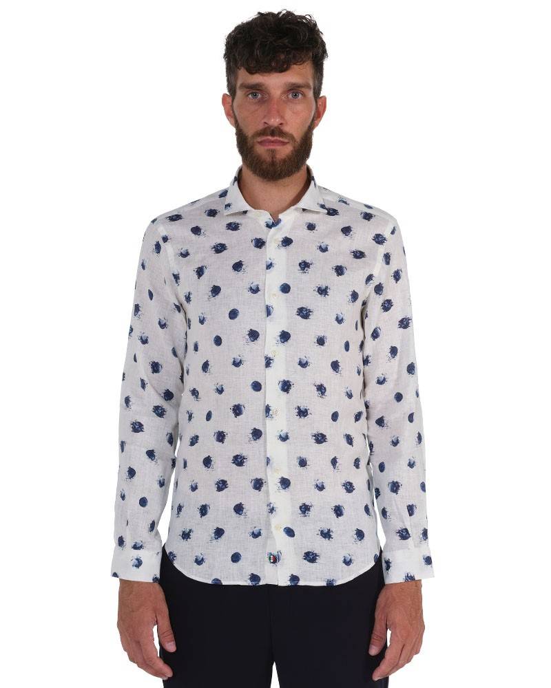 Poggianti Camicia Fantasia Collo Morbido Bianco