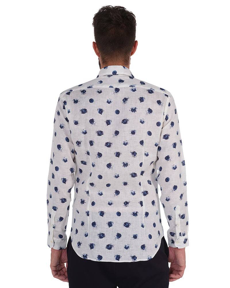 Poggianti Camicia Fantasia Collo Morbido Bianco