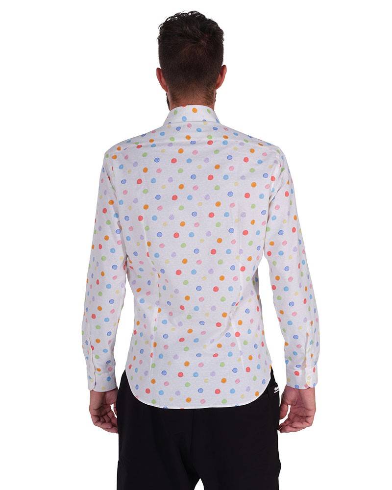 Poggianti Camicia Fantasia Collo Morbido Bianco