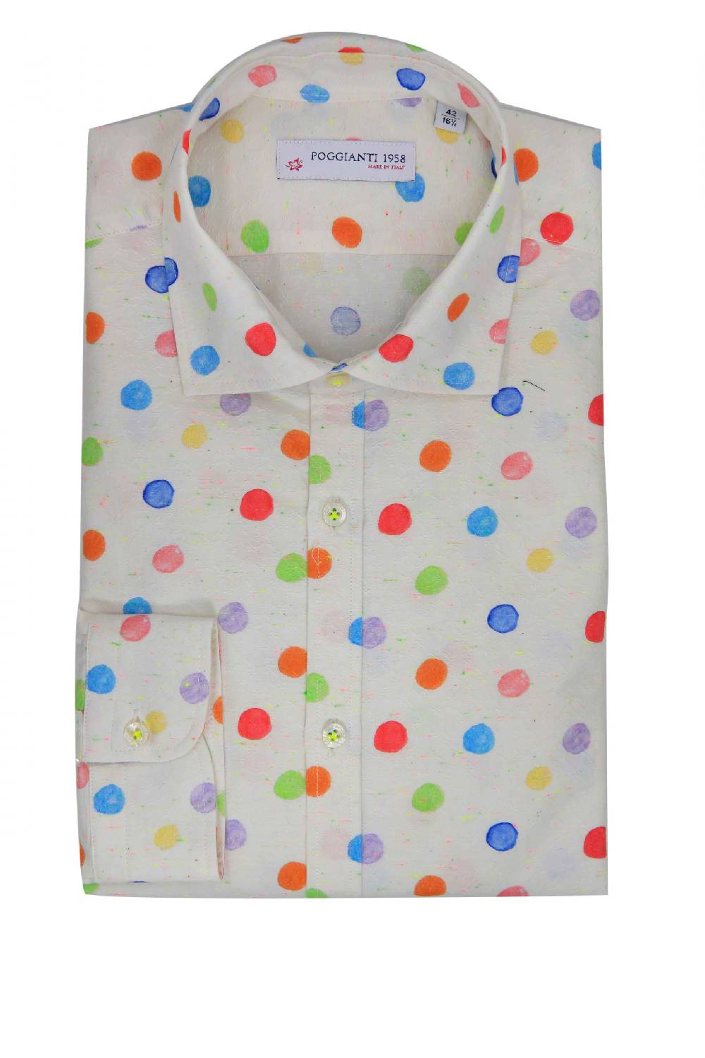 Poggianti Camicia Fantasia Collo Morbido Bianco