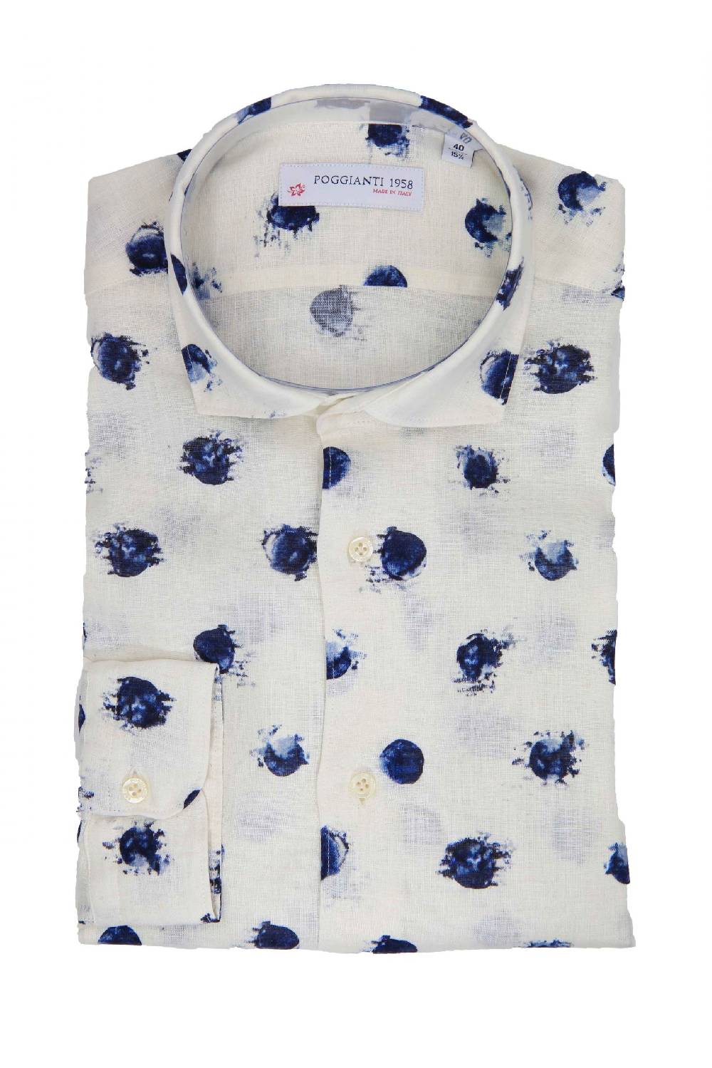 Poggianti Camicia Fantasia Collo Morbido Bianco