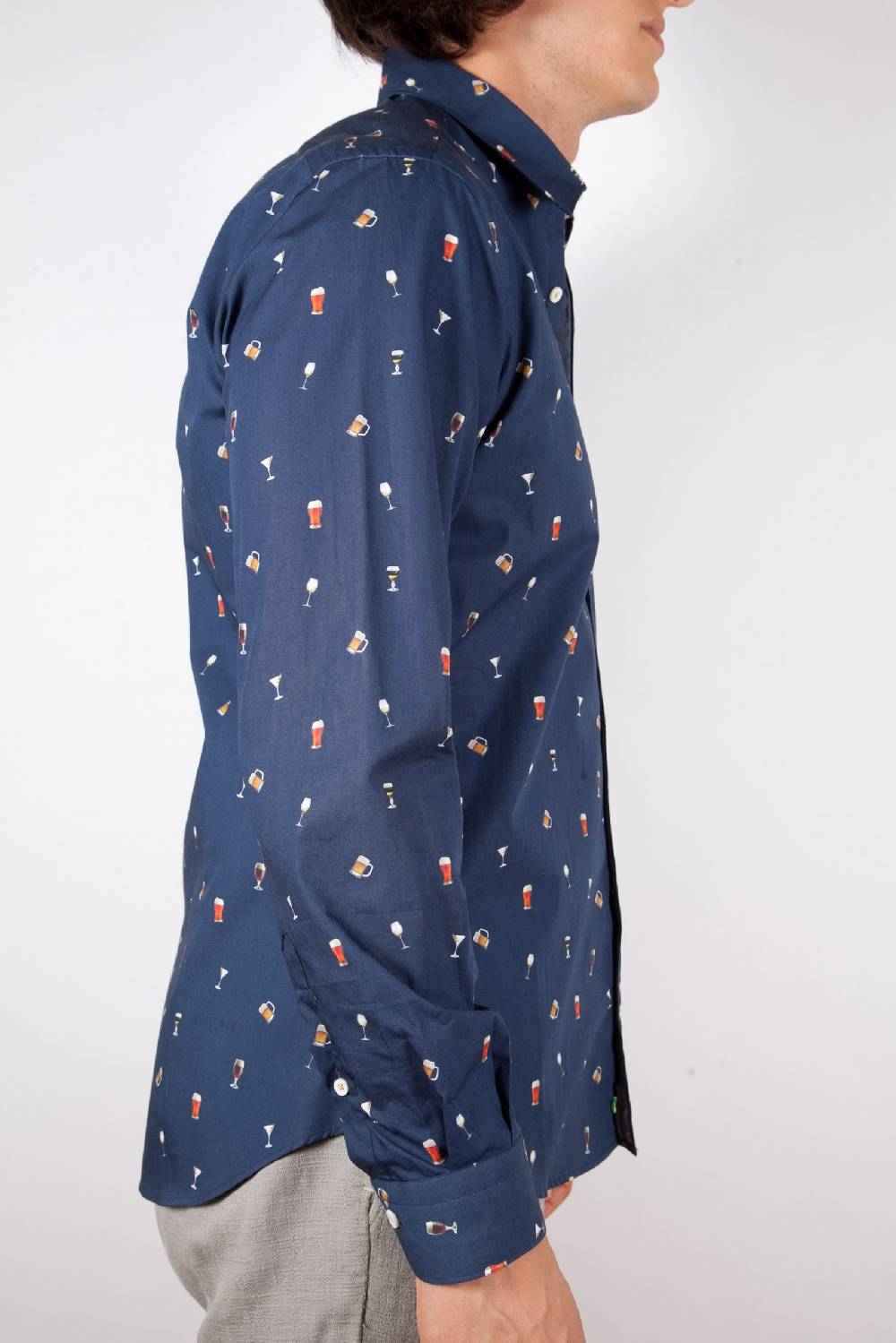 Poggianti Camicia Fantasia Collo Morbido Blu