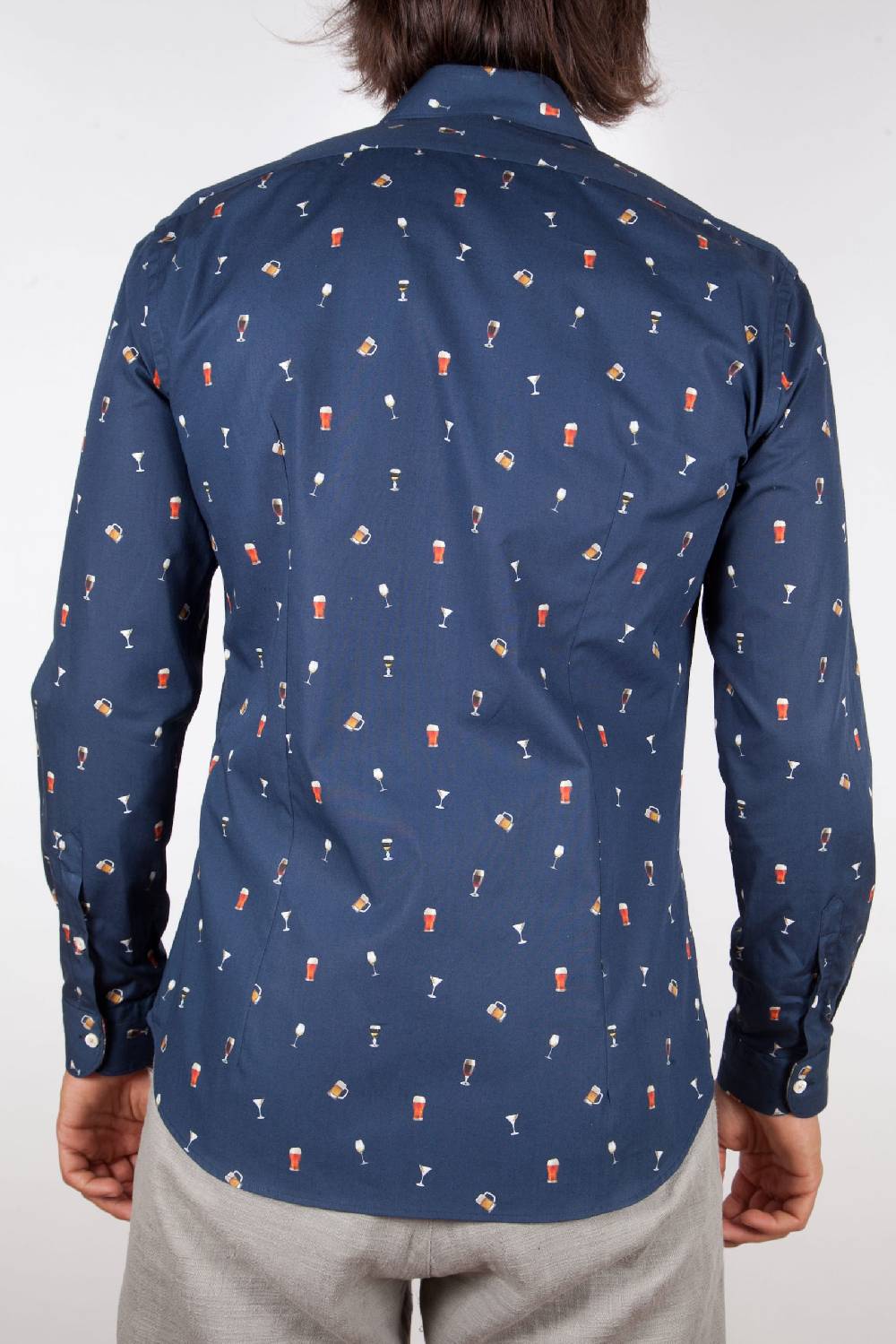 Poggianti Camicia Fantasia Collo Morbido Blu