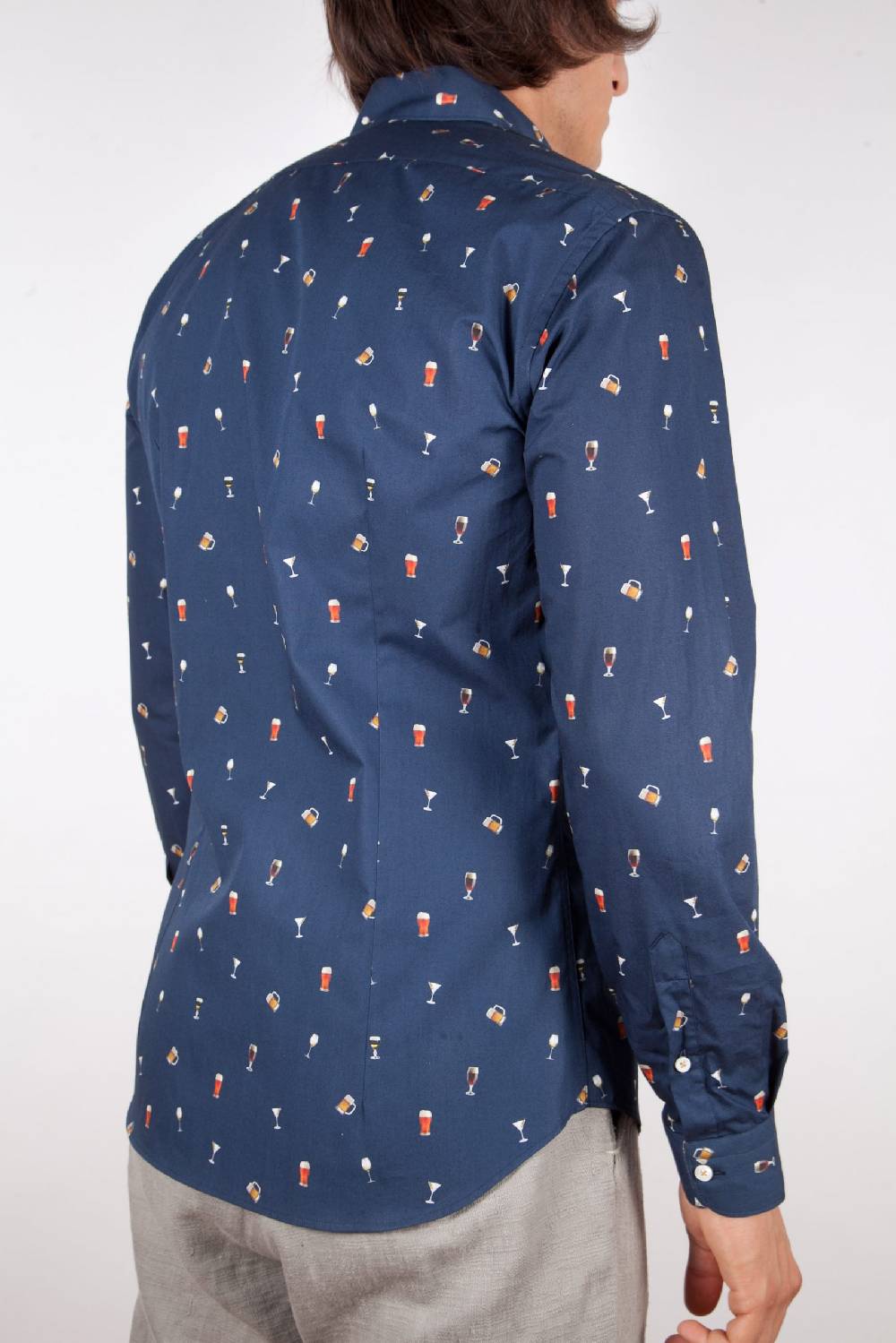 Poggianti Camicia Fantasia Collo Morbido Blu