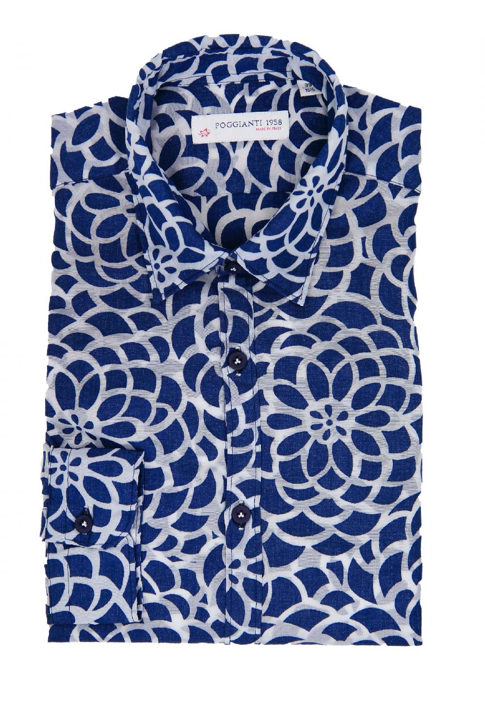 Poggianti Camicia Fantasia Collo Morbido Blu