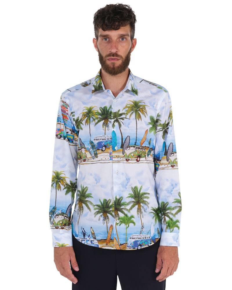 Poggianti Camicia Fantasia Collo Morbido Paesaggio