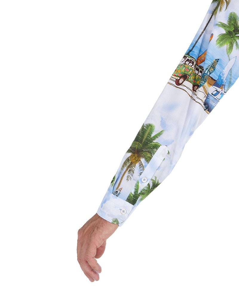 Poggianti Camicia Fantasia Collo Morbido Paesaggio