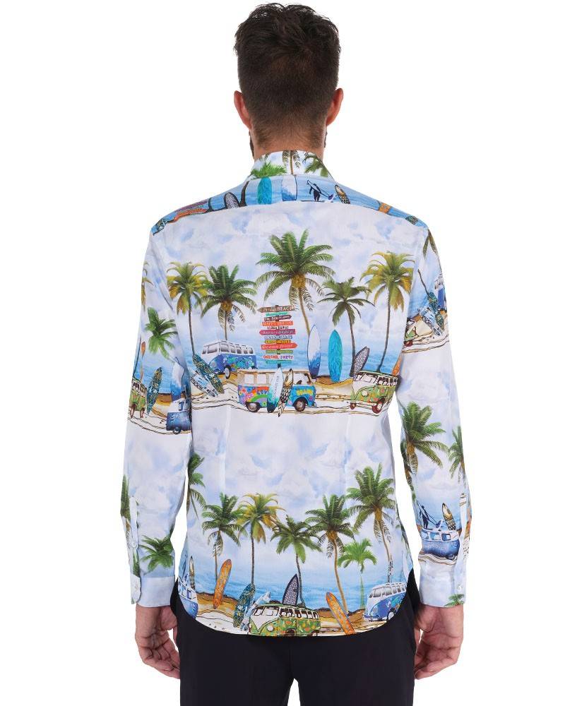 Poggianti Camicia Fantasia Collo Morbido Paesaggio