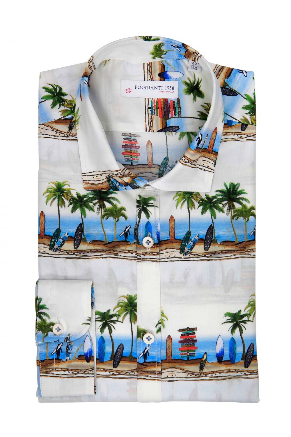 Poggianti Camicia Fantasia Collo Morbido Paesaggio