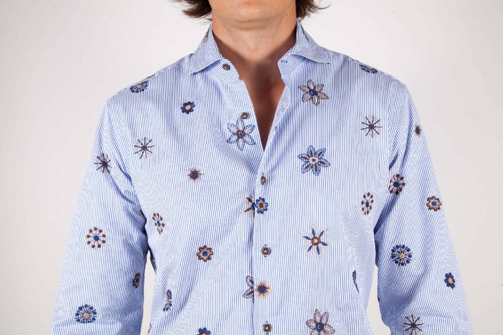 Poggianti Camicia Fantasia Collo Morbido Ricamo