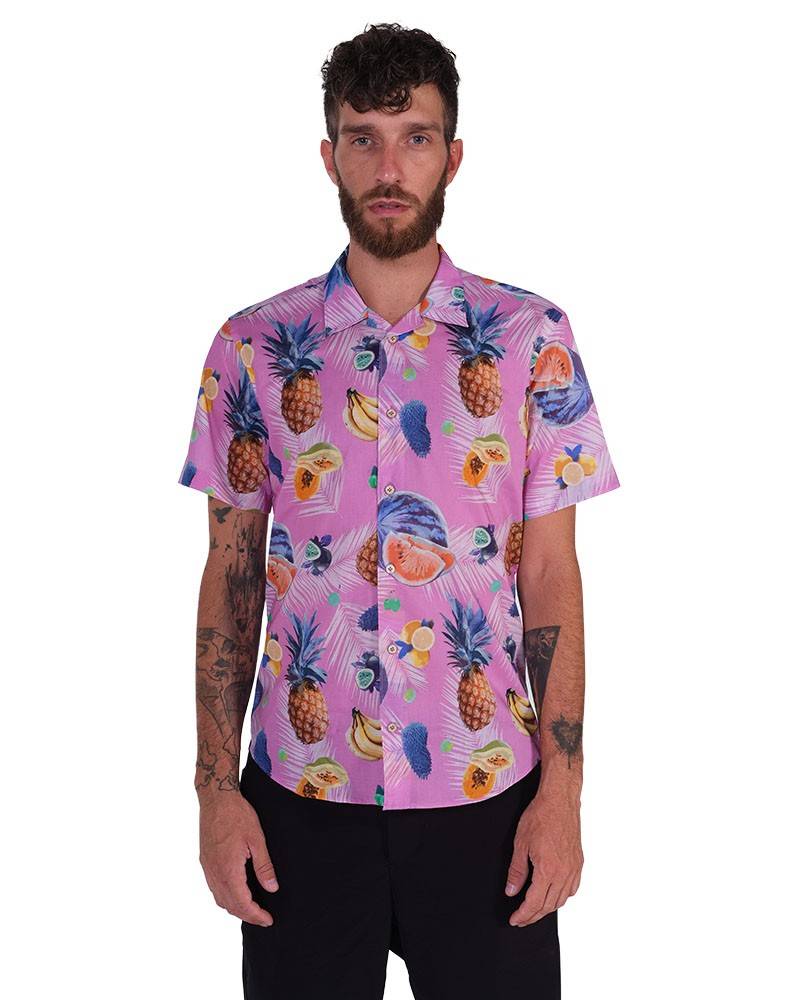 Poggianti Camicia Fantasia Collo Morbido Rosa