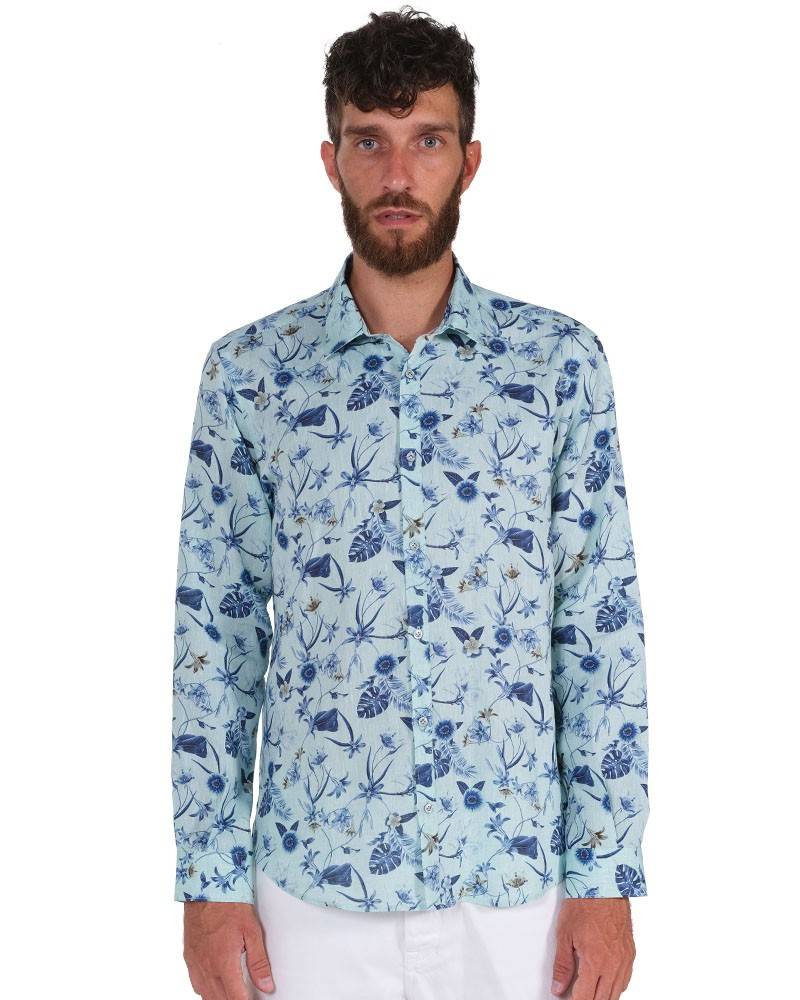 Poggianti Camicia Fantasia Collo Morbido Verde