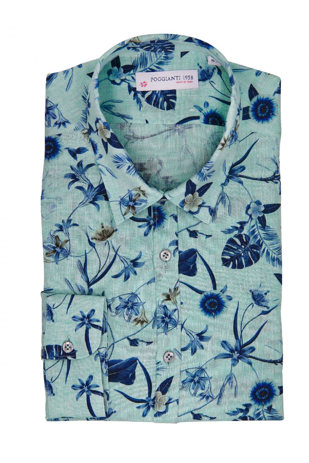 Poggianti Camicia Fantasia Collo Morbido Verde