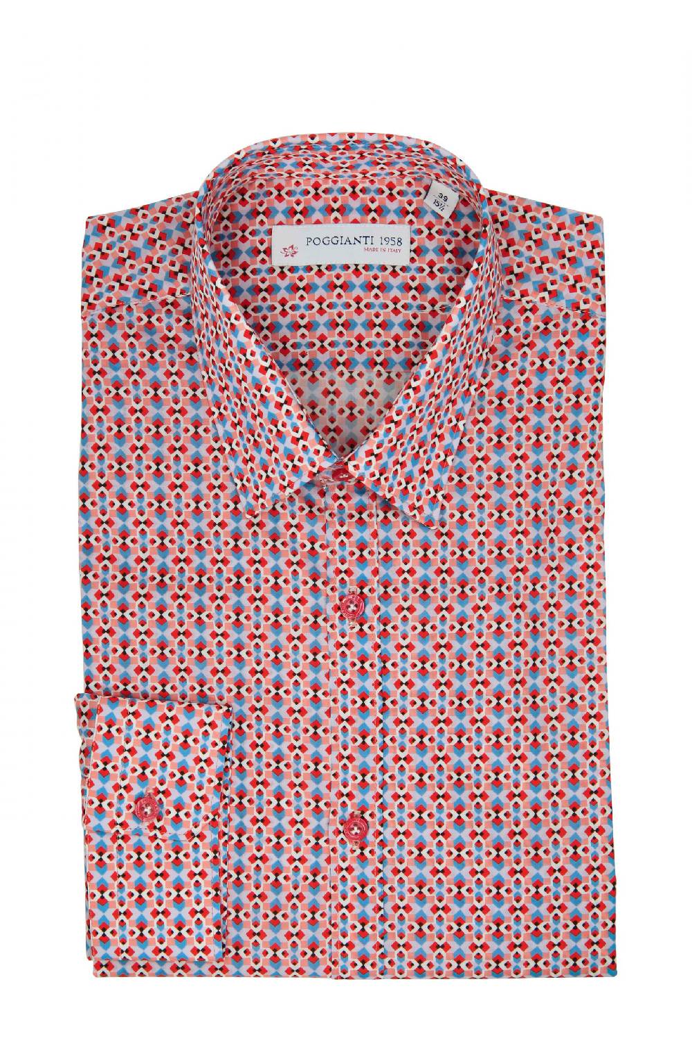 Poggianti Camicia Fantasia Collo Rigido Rosso