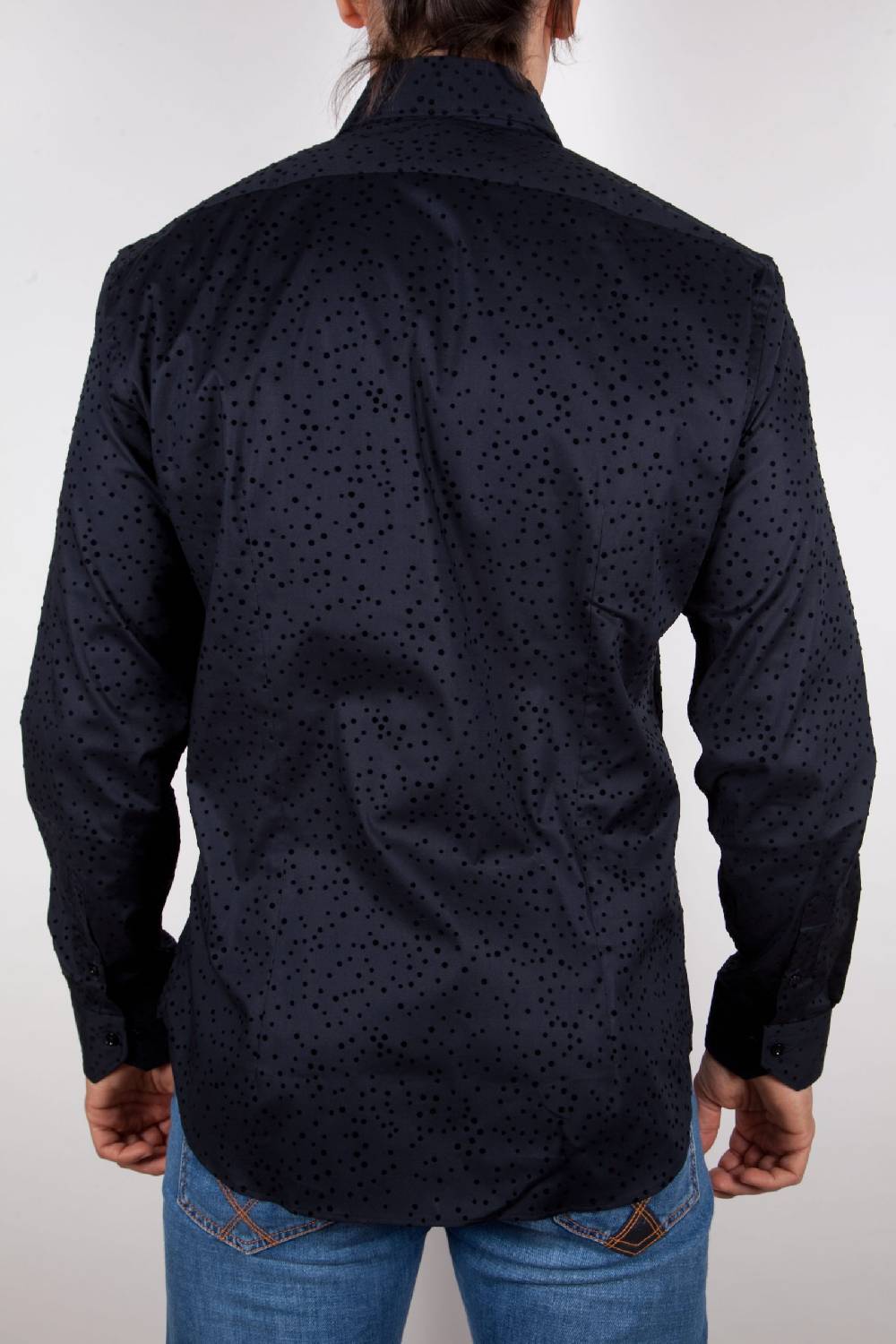 Poggianti Camicia Fantasia Floccato Nero