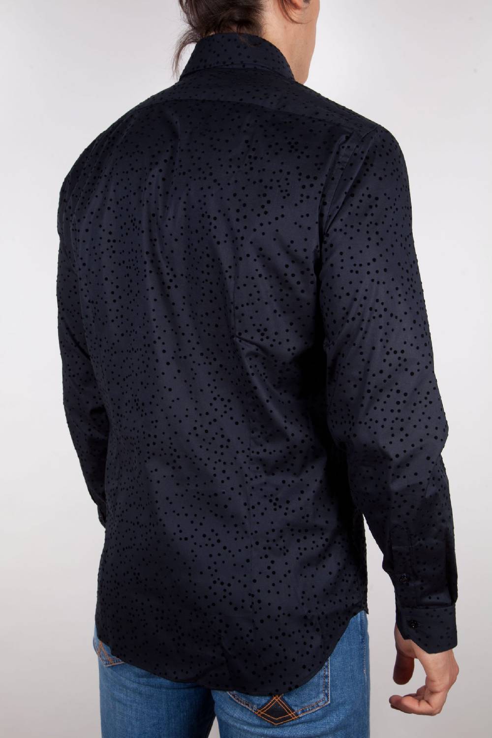 Poggianti Camicia Fantasia Floccato Nero