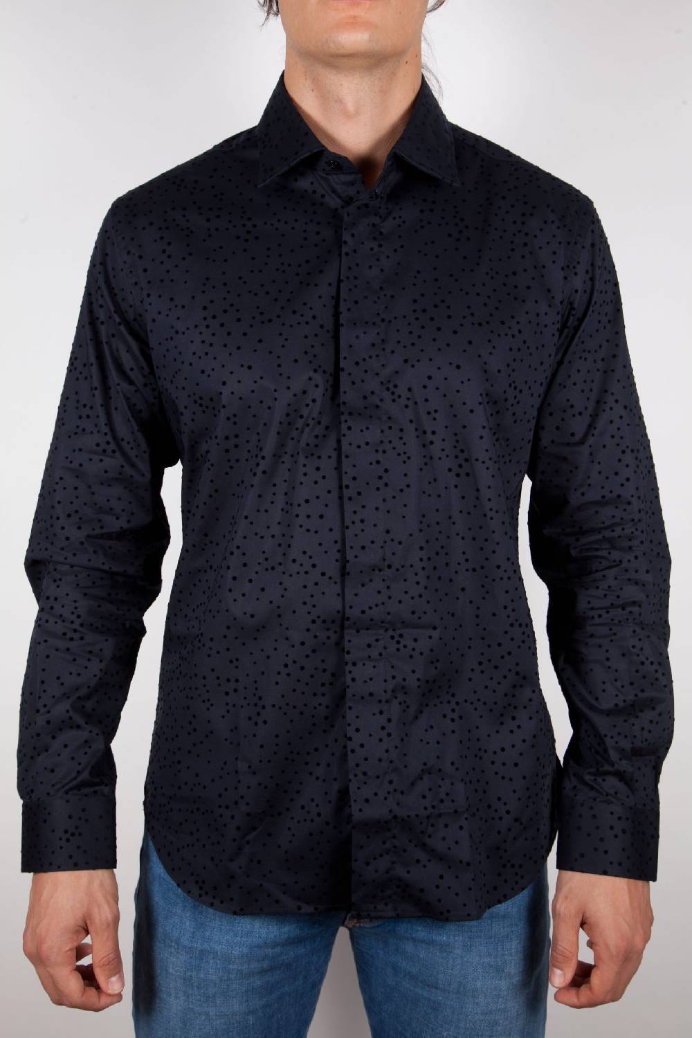 Poggianti Camicia Fantasia Floccato Nero