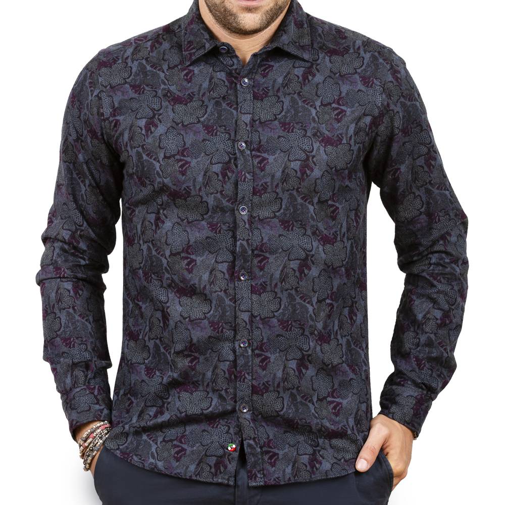 Poggianti Camicia fantasia floreale in flanella