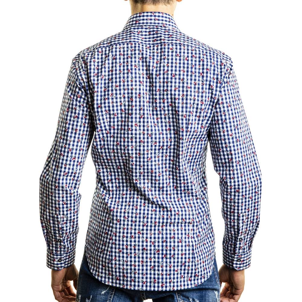 Poggianti Camicia Fantasia Su Base Quadri