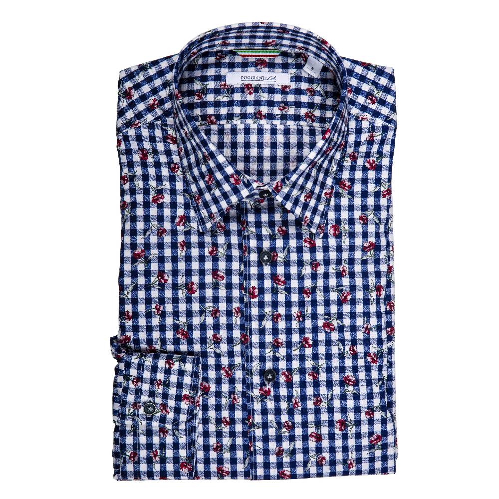 Poggianti Camicia Fantasia Su Base Quadri