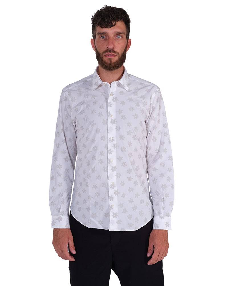 Poggianti Camicia Floreale Collo Morbido Bianca
