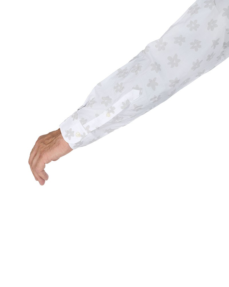 Poggianti Camicia Floreale Collo Morbido Bianca