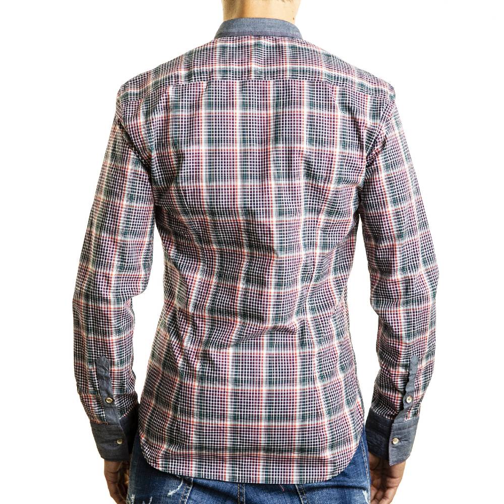 Poggianti Camicia Quadri Con Contrasti In Denim