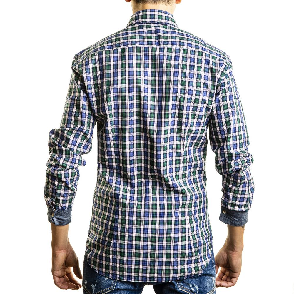 Poggianti Camicia Quadri Con Contrasti In Denim