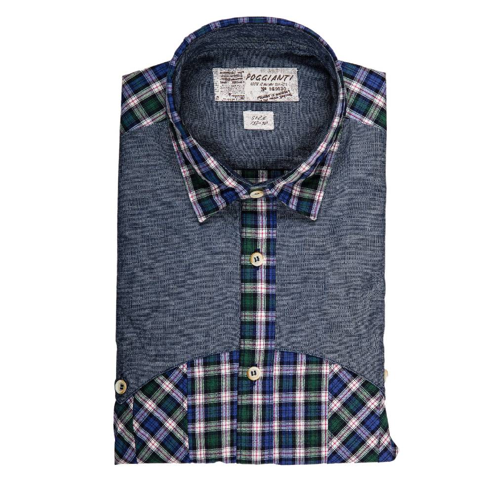 Poggianti Camicia Quadri Con Contrasti In Denim