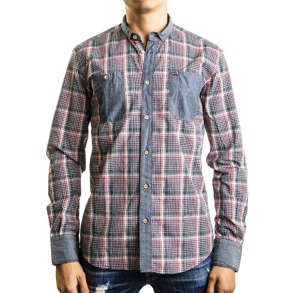 Poggianti Camicia Quadri con contrasti in denim