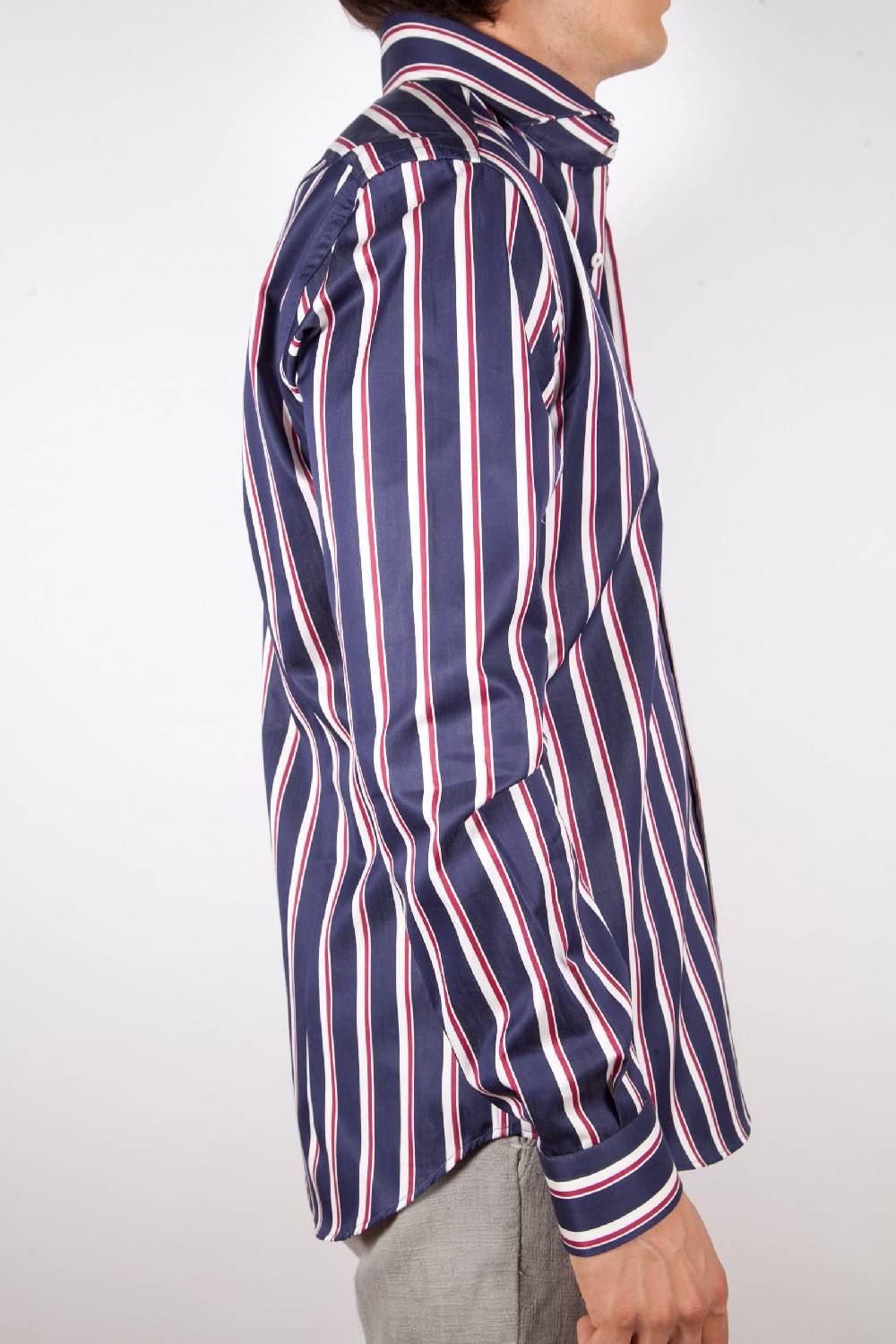 Poggianti Camicia Righe Blu-Bianca