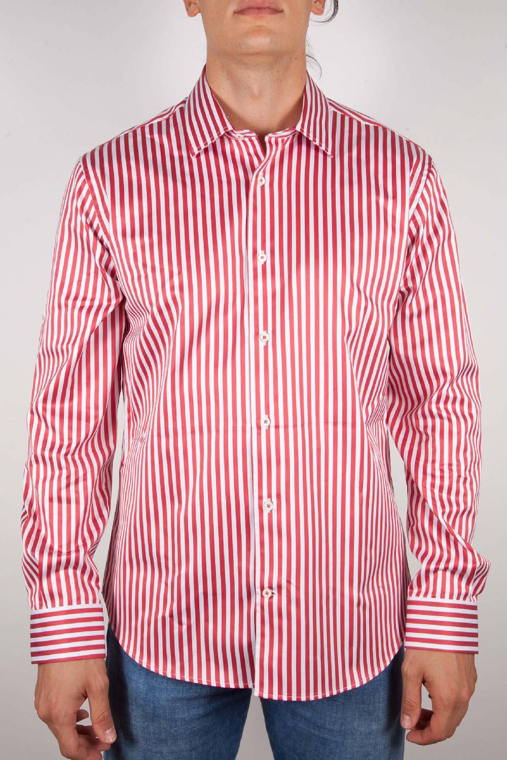 Poggianti Camicia Righe Rossa-Bianca