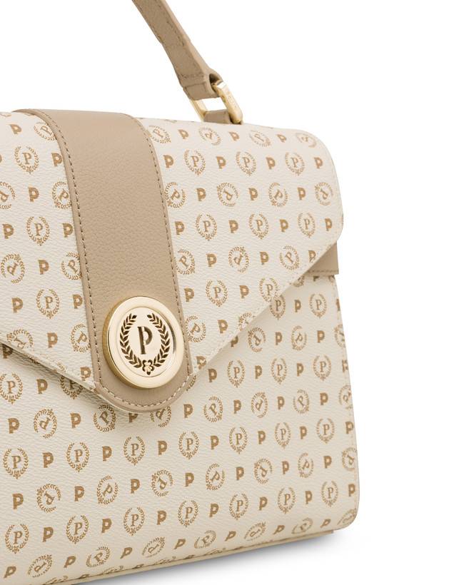 Pollini Borsa A Mano Strutturata Heritage Logo Classic Avorio/ghiaccio