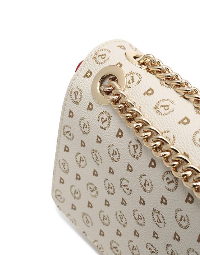 Pollini Borsa A Spalla Con Catena Heritage Logo Classic Avorio/lacca