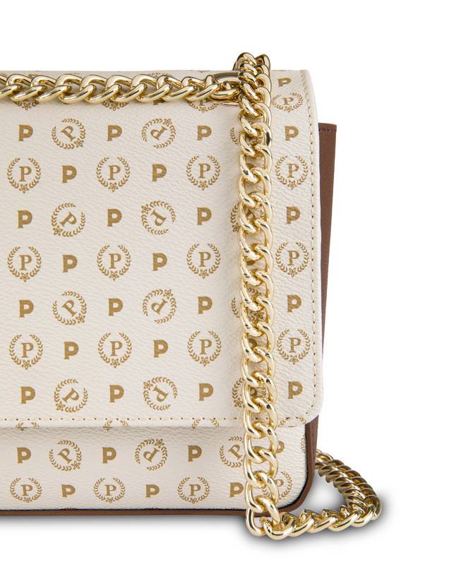 Pollini Borsa A Spalla Con Catena Heritage Logo Classic Avorio/marrone