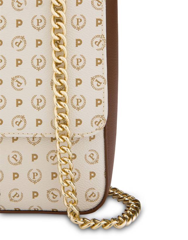 Pollini Borsa A Spalla Con Catena Heritage Logo Classic Avorio/marrone