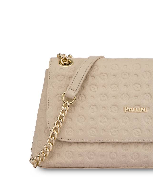 Pollini Borsa A Spalla Heritage Logo Embossed Avorio