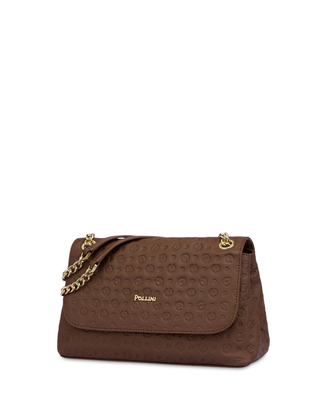 Pollini Borsa A Spalla Heritage Logo Embossed Marrone