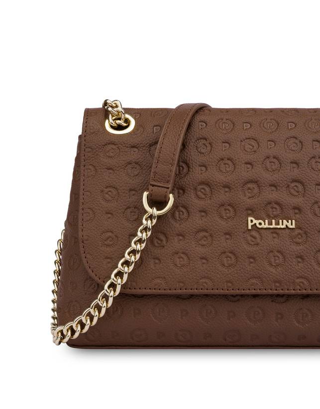 Pollini Borsa A Spalla Heritage Logo Embossed Marrone