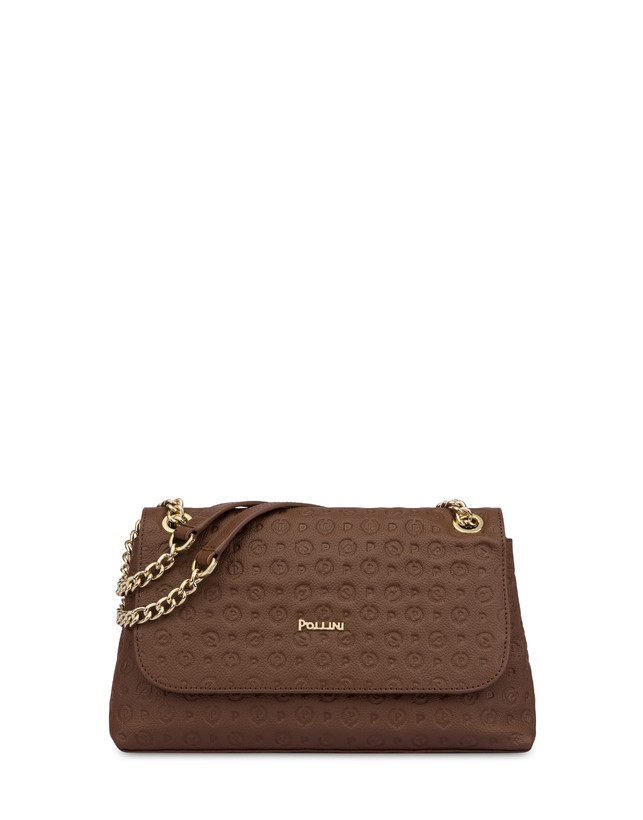 Pollini Borsa A Spalla Heritage Logo Embossed Marrone