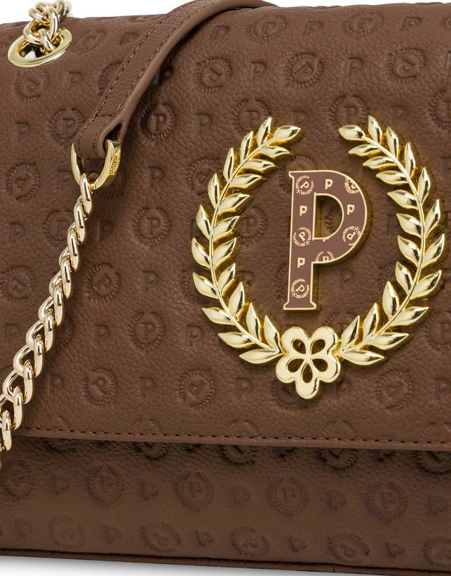 Pollini Borsa A Spalla In Vitello Heritage Logo Embossed Marrone