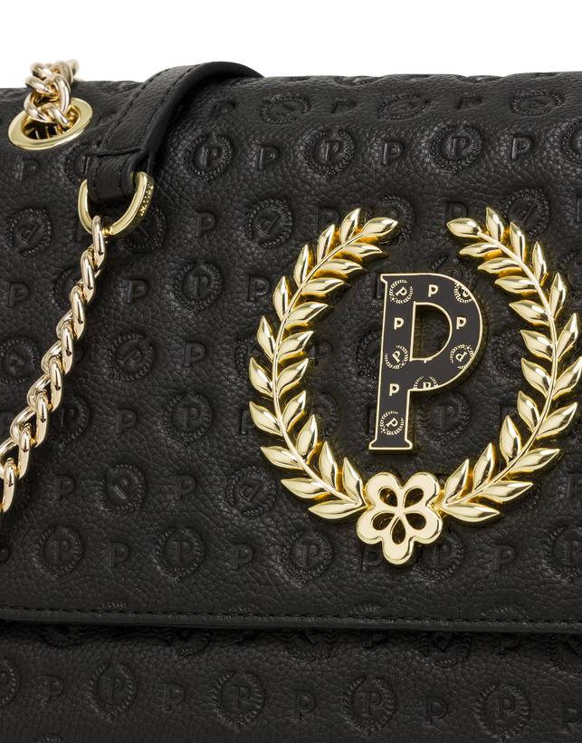 Pollini Borsa A Spalla In Vitello Heritage Logo Embossed Nero