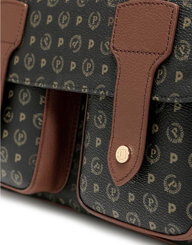 Pollini Borsa A Spalla Multitasche Heritage Logo Classic Nero/marrone