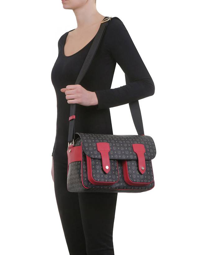 Pollini Borsa A Spalla Multitasche Heritage Logo Classic Nero/lacca