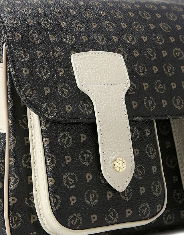 Pollini Borsa A Spalla Multitasche Heritage Logo Classic Nero/avorio