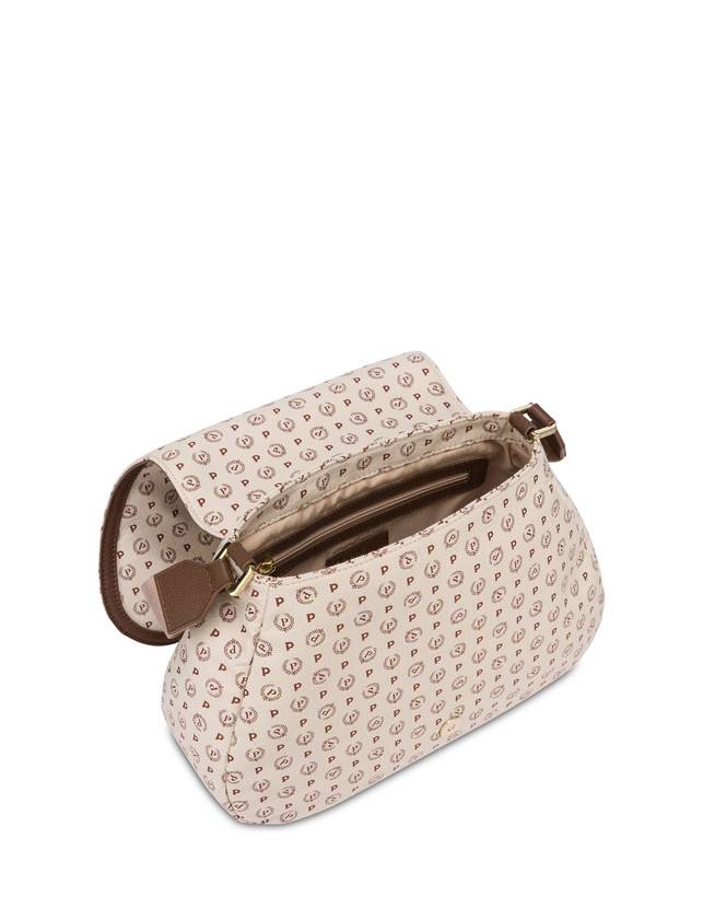 Pollini Borsa A Tracolla Heritage Denim Jacquard Avorio/marrone