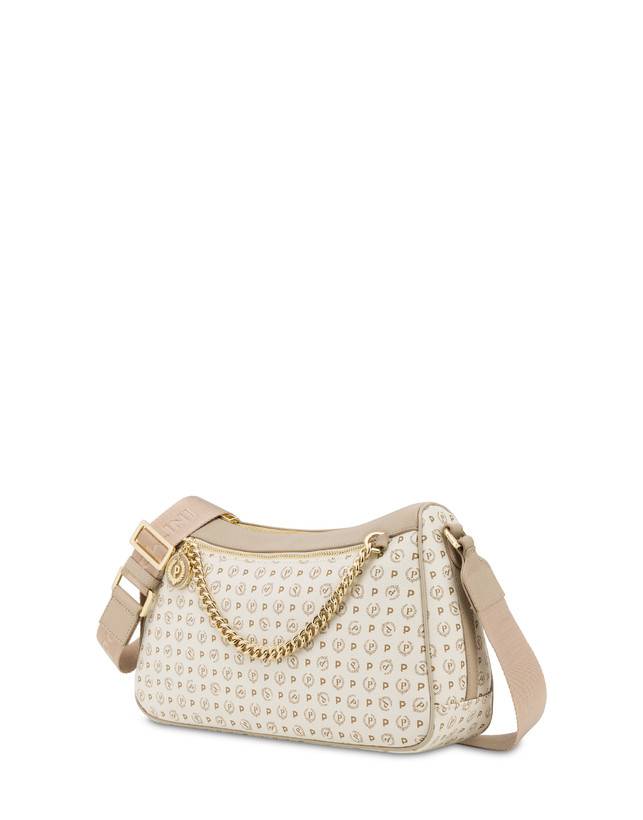 Pollini Borsa A Tracolla In Pvc Heritage Logo Classic Avorio/ghiaccio