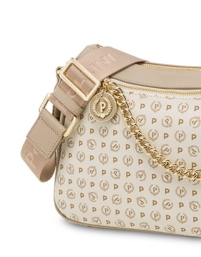 Pollini Borsa A Tracolla In Pvc Heritage Logo Classic Avorio/ghiaccio